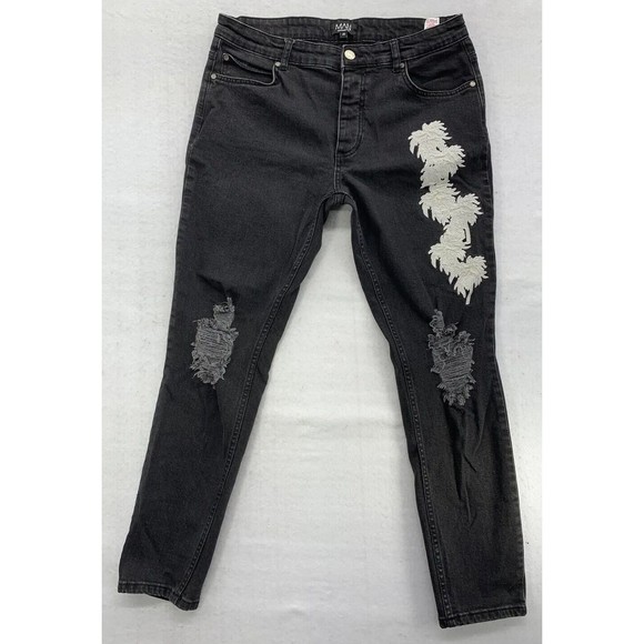 Boohoo Other - BooHoo MAN Denim Jeans Button Fly Embroidered Black Mens Size 36 Regular